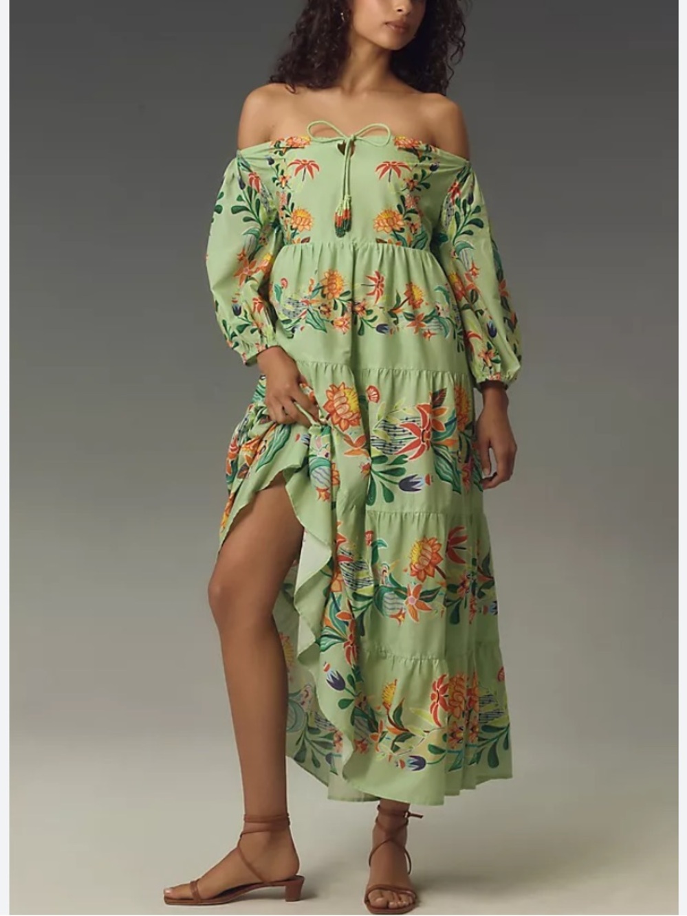 NWT Farm Rio x Anthropologie Tiered Off Shoulder Floral Cotton Midi Dress $268